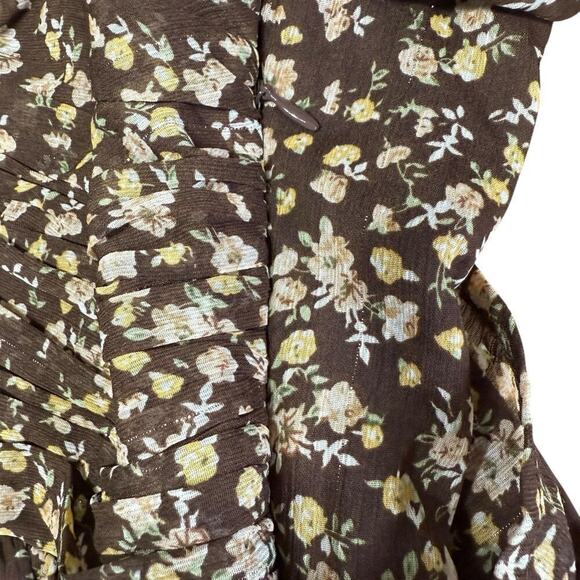 Astr the Label Women's Toni Top Brown Floral M Boho Ruching Hippie Granola Girl - Picture 5 of 9